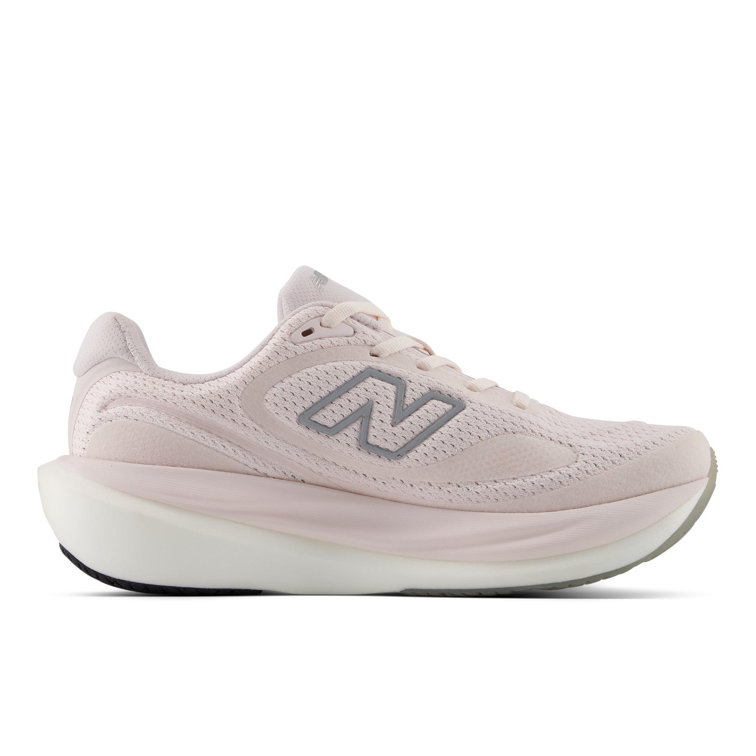 Pink running shoe with New Balance logo on a white background