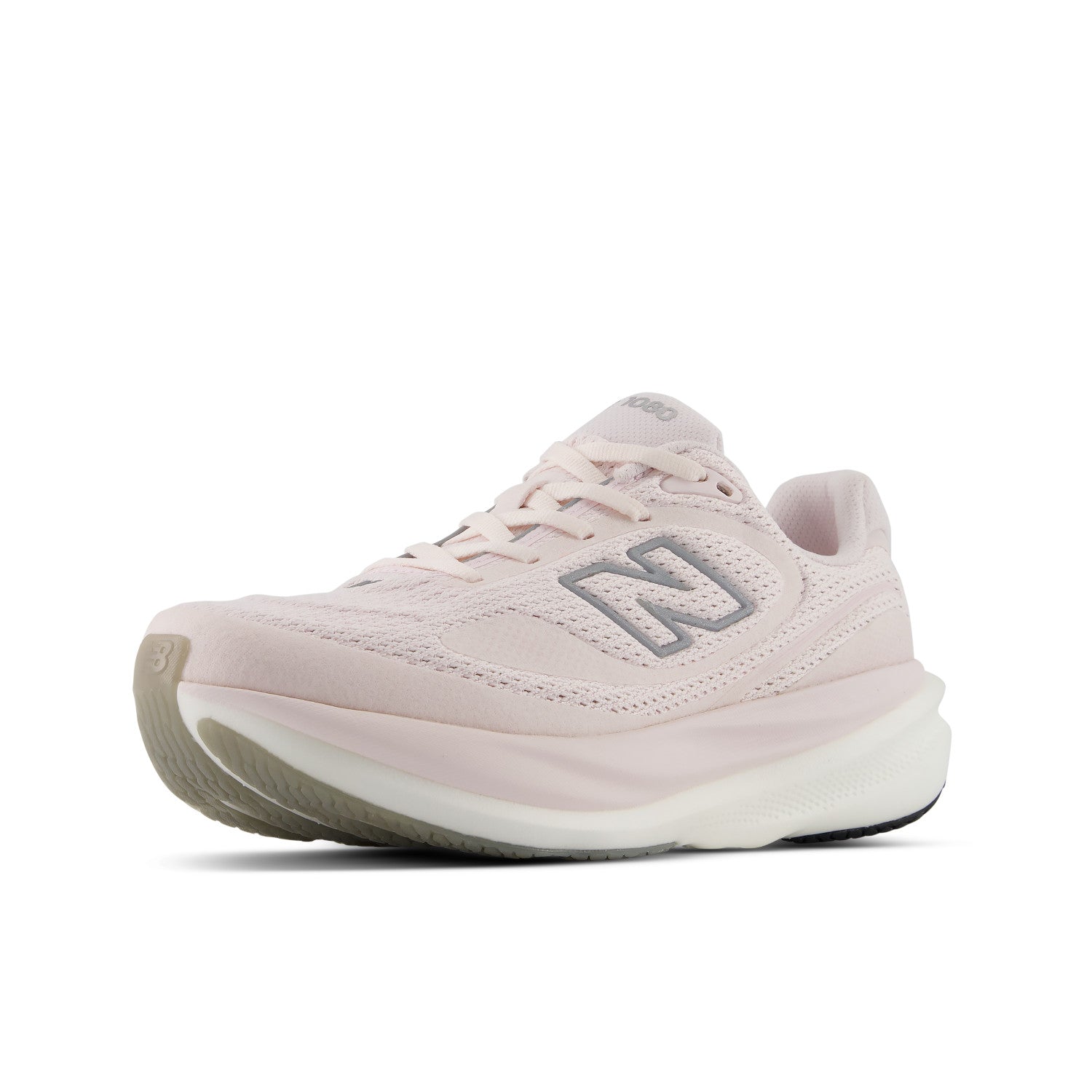 Pink running shoe with New Balance logo on a white background