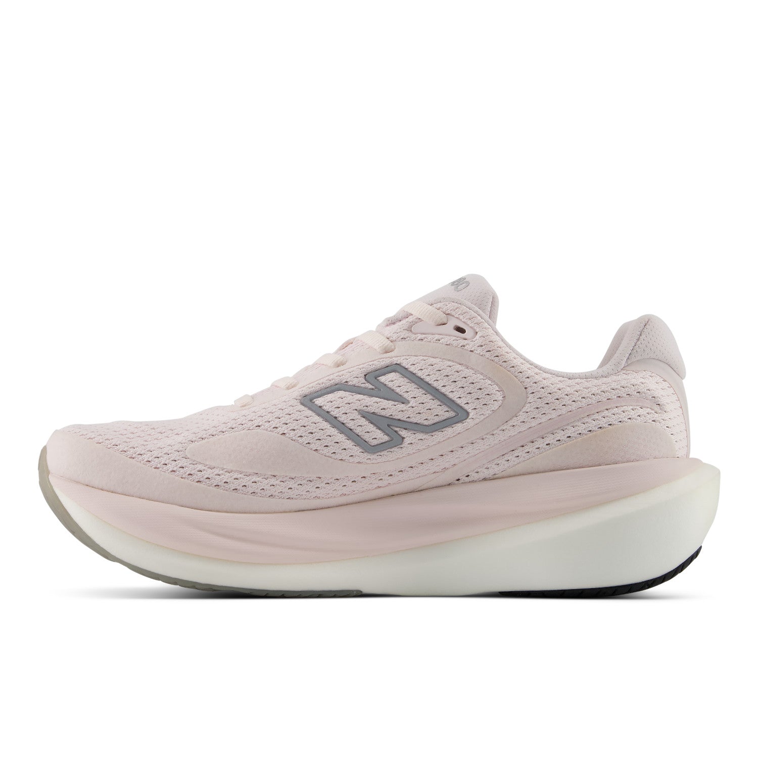 Pink running shoe with New Balance logo on a white background
