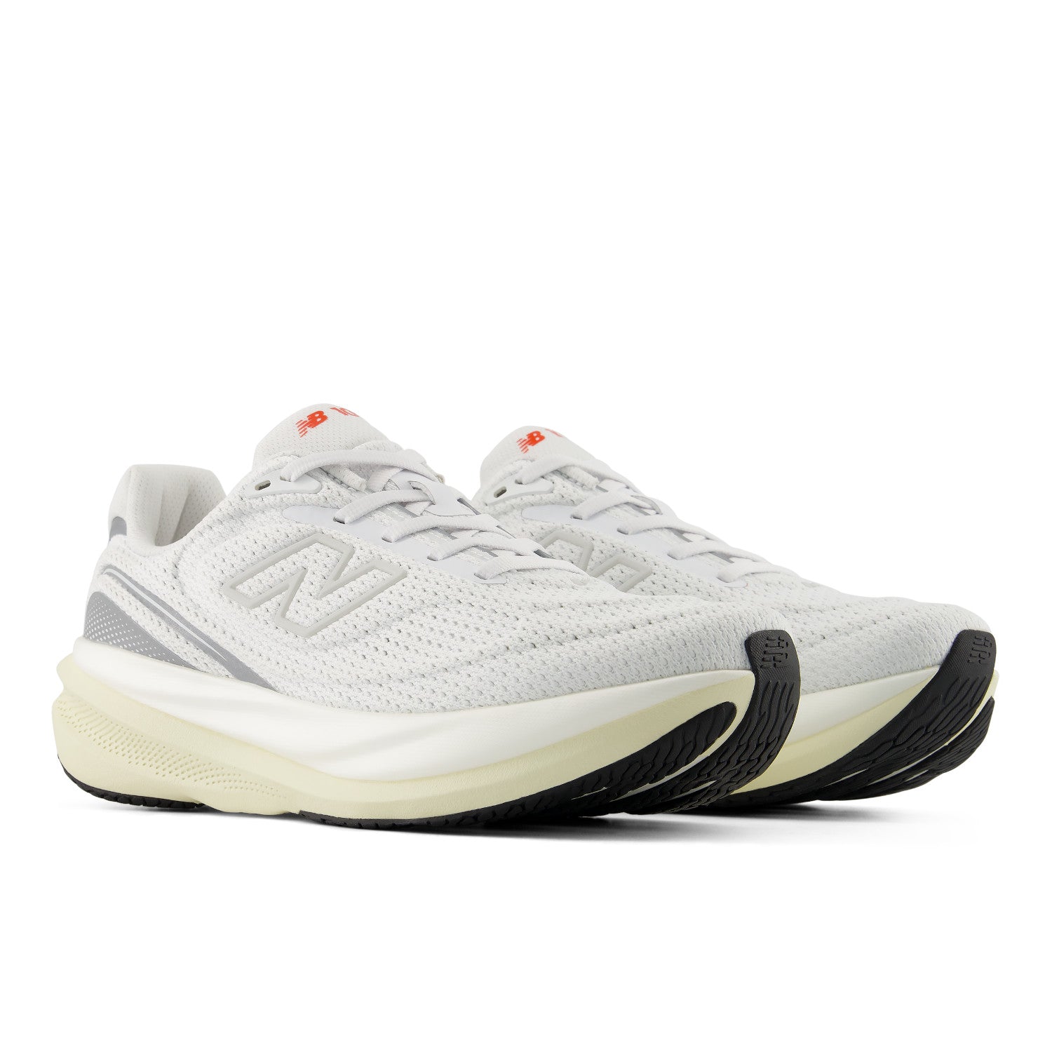 White running shoe with black sole on a white background