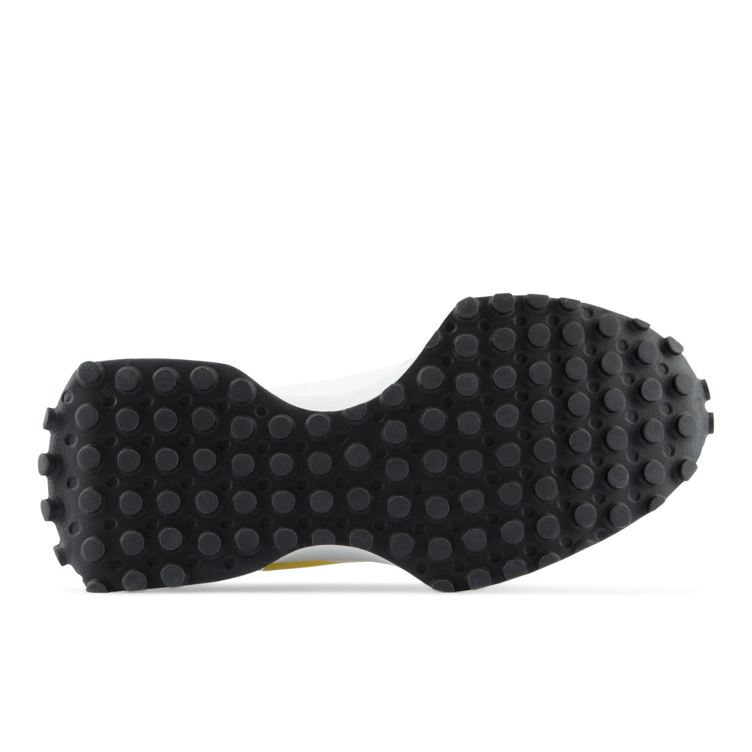 Close-up of a black shoe sole with textured pattern on a white background