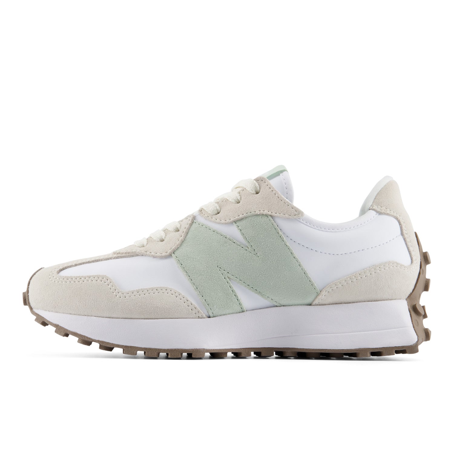 White and light green sneaker on a white background