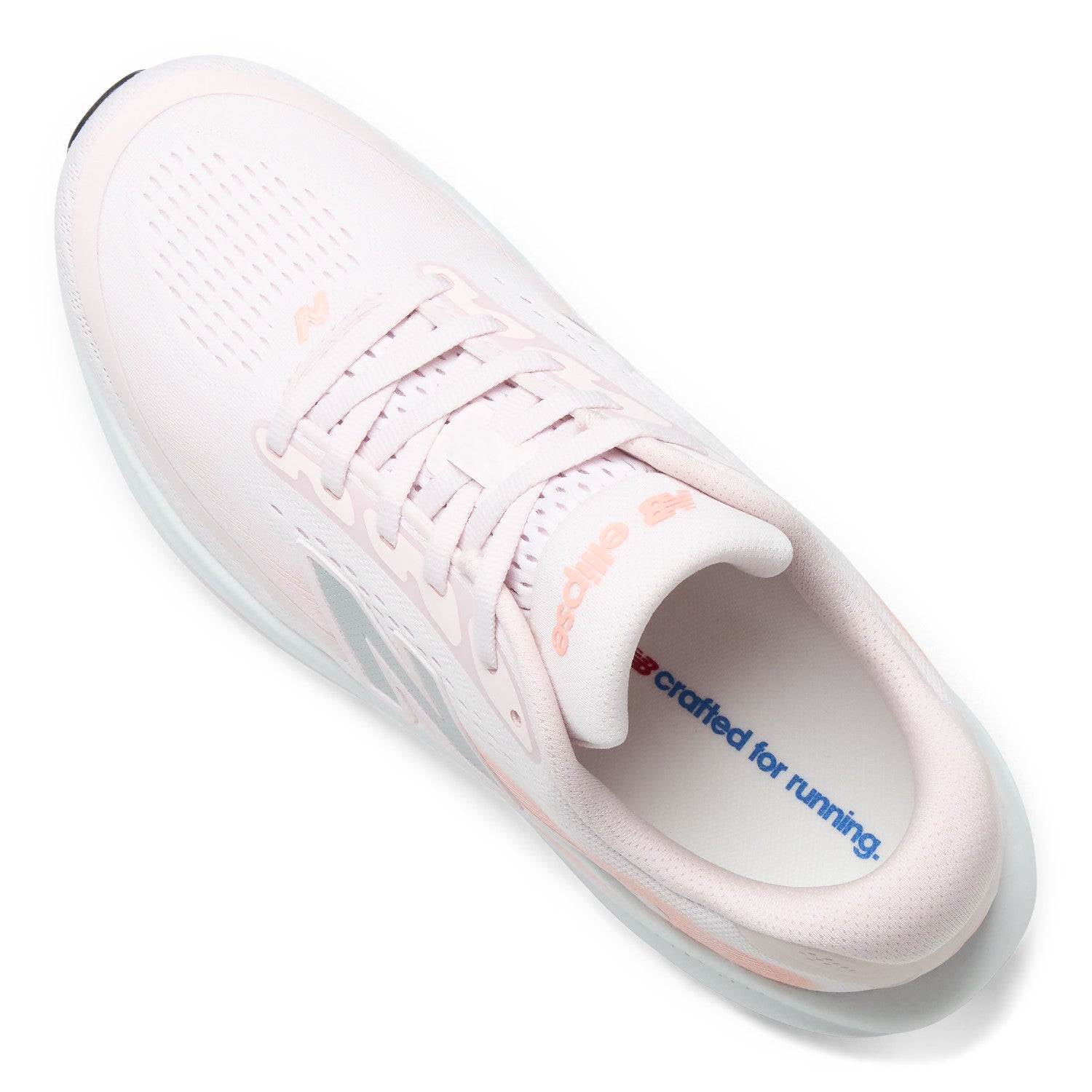 A light pink New Balance running shoe shown from a top-down angle on a clean white background.
