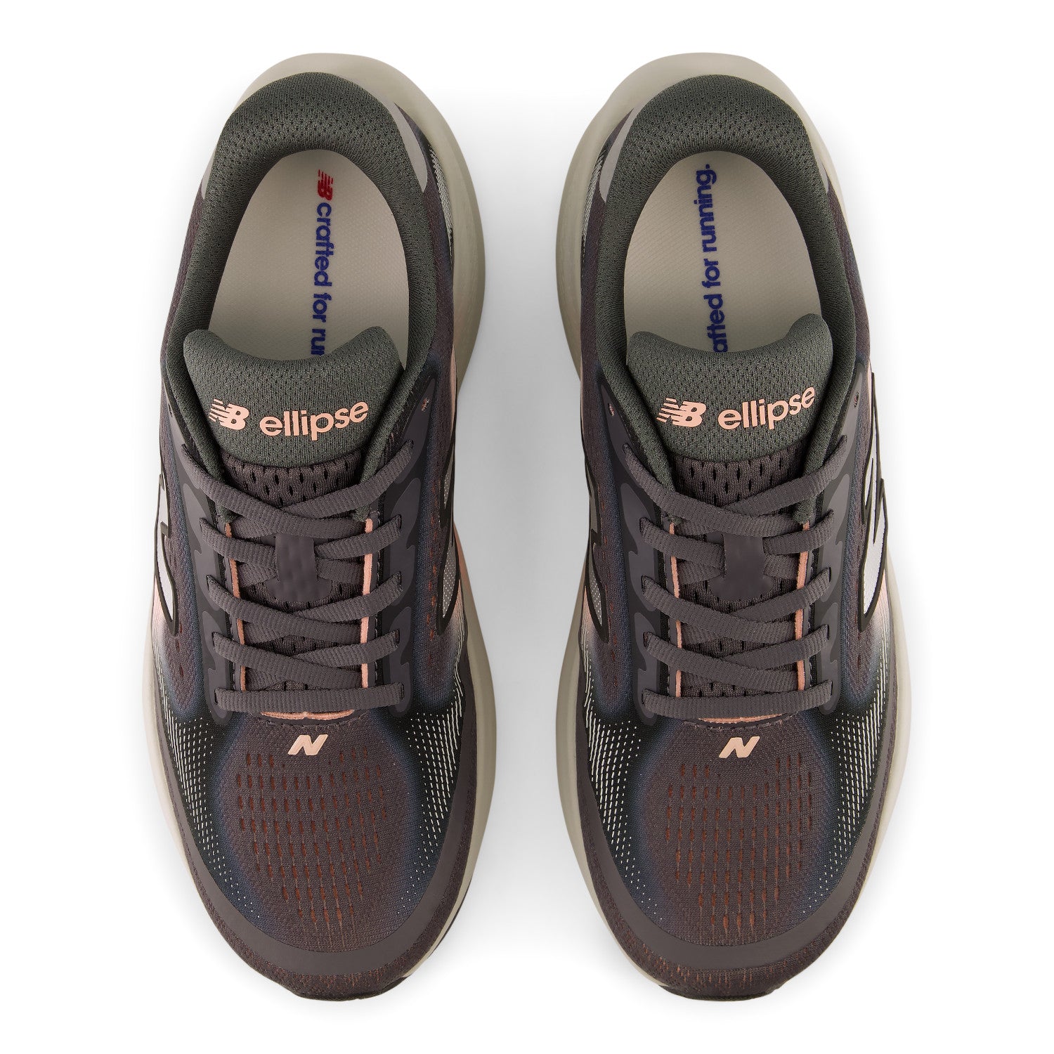 Pair of dark gray and brown 'ellipse' sneakers on a white background