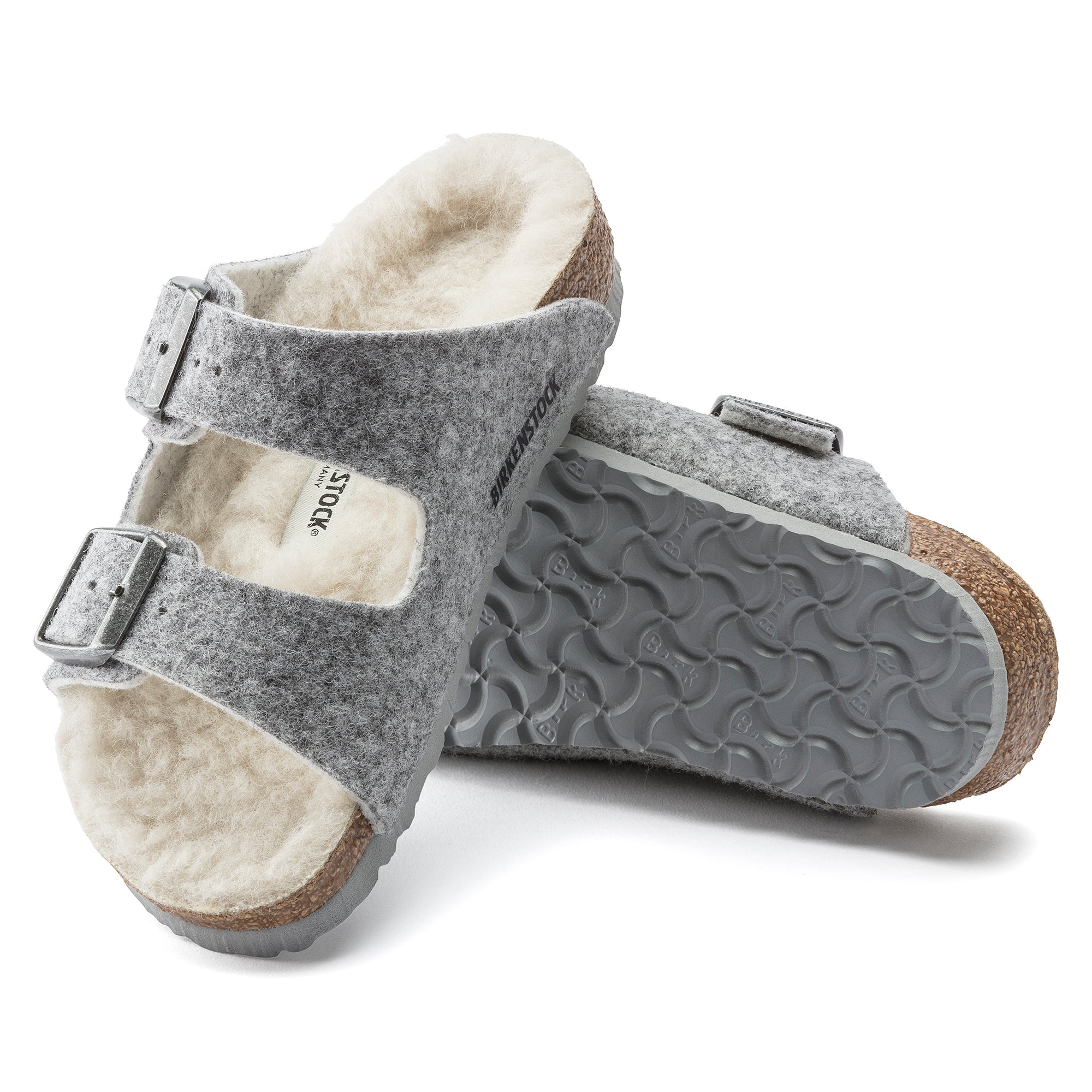 Kid's Birkenstock Arizona Happy Lamb Wool Sandal Color: Light Gray