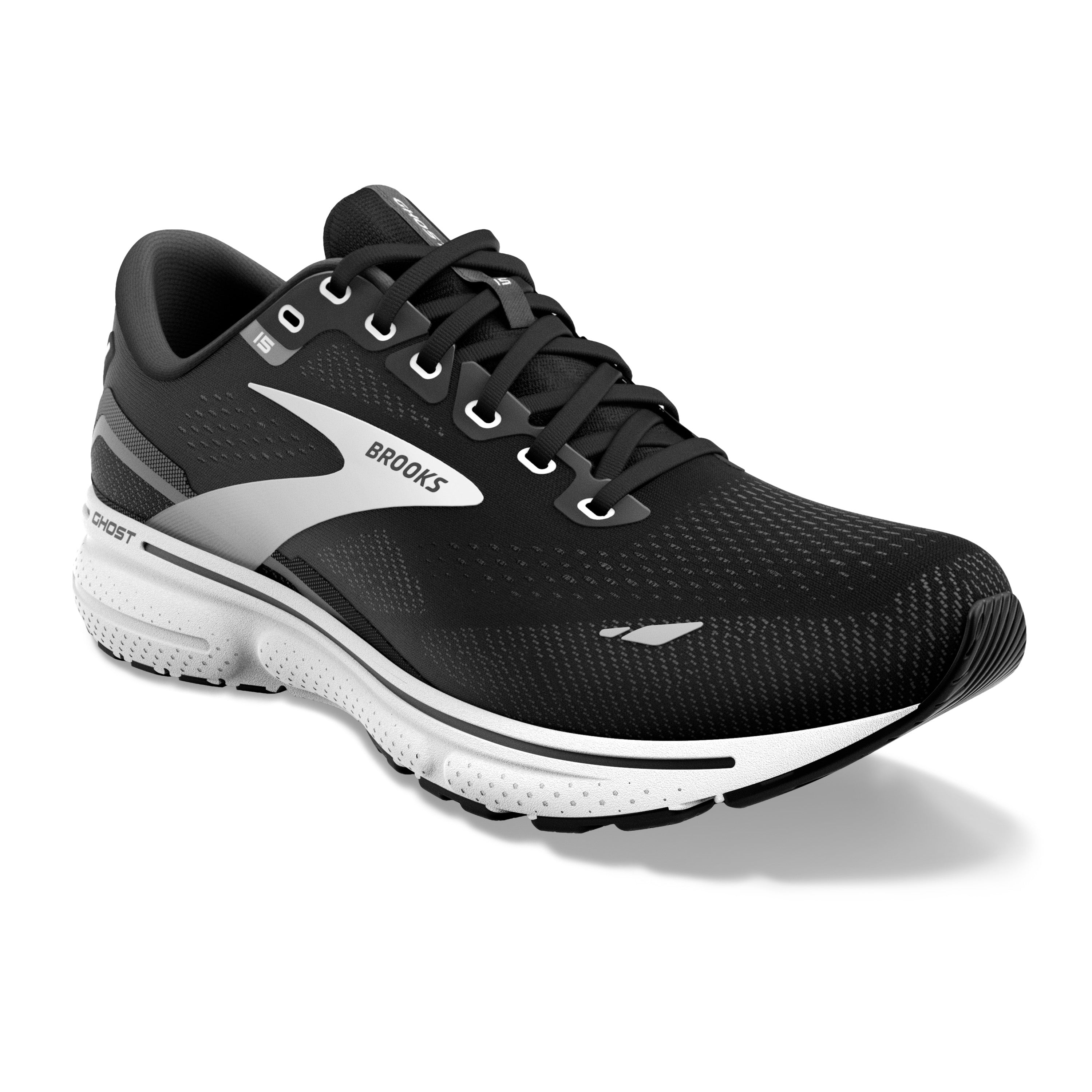 Women's Brooks Ghost 15 Color: Women's Brooks Ghost 15 Color: Black/Blackened Pearl/White (WIDE WIDTH)