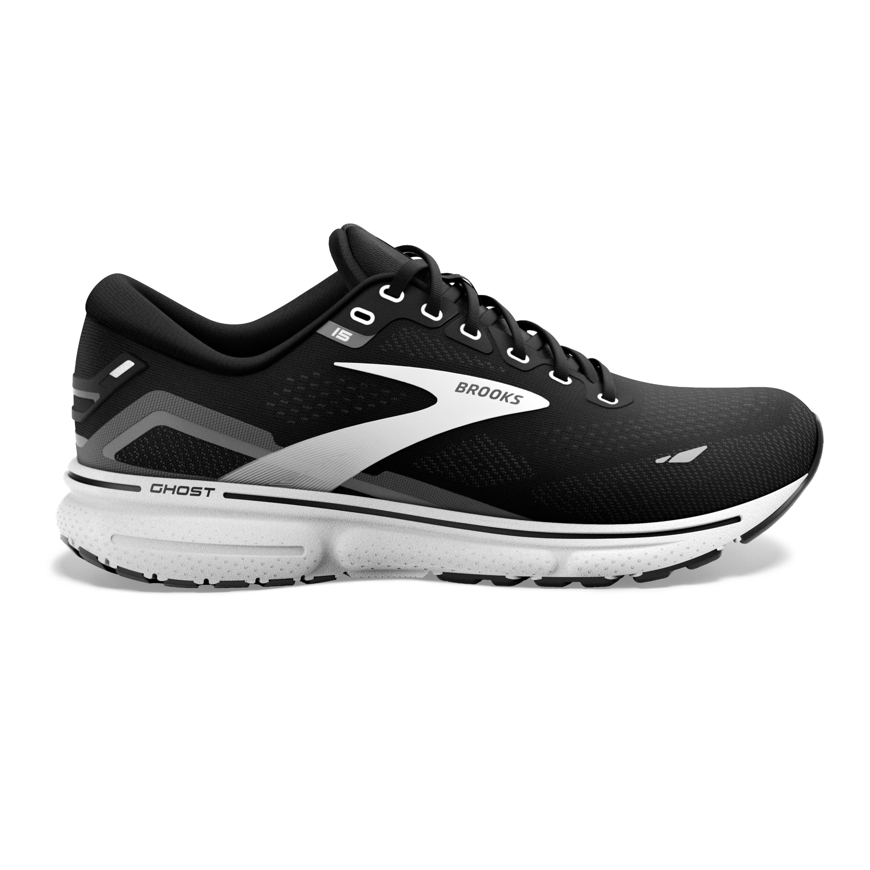 Women's Brooks Ghost 15 Color: Women's Brooks Ghost 15 Color: Black/Blackened Pearl/White (WIDE WIDTH)