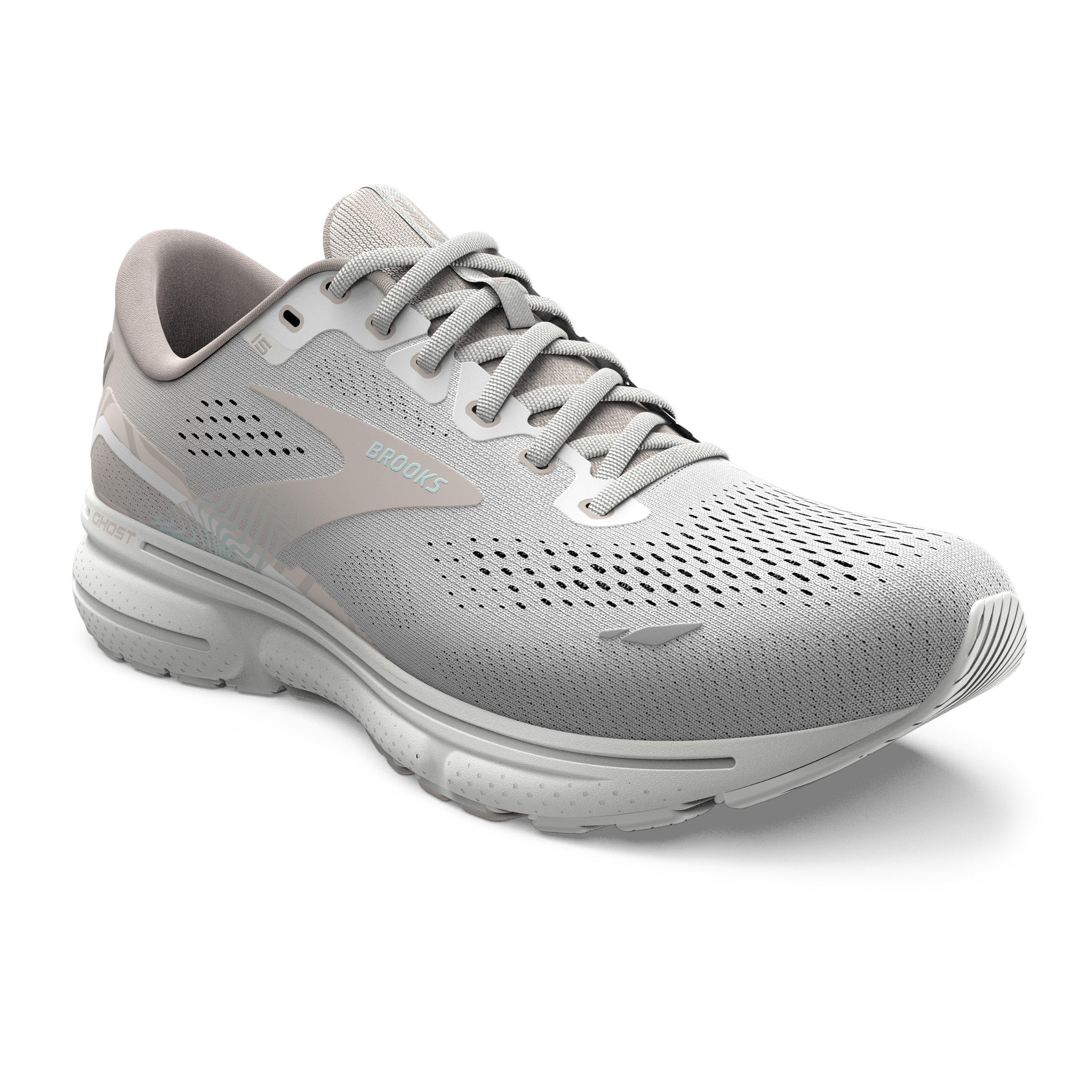 Women's Brooks Ghost 15 Color: White/Crystal Grey/Glass