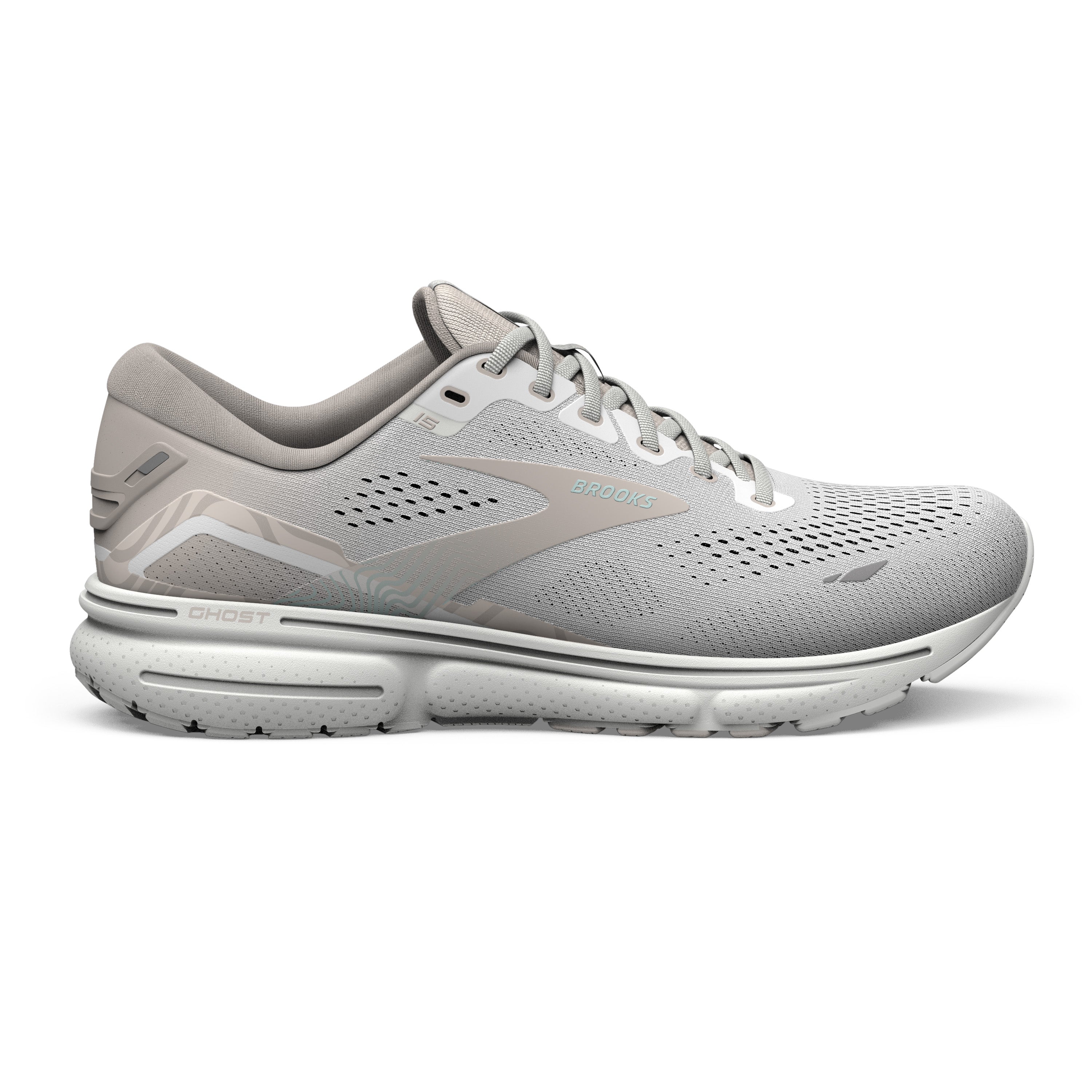 Women's Brooks Ghost 15 Color: White/Crystal Grey/Glass