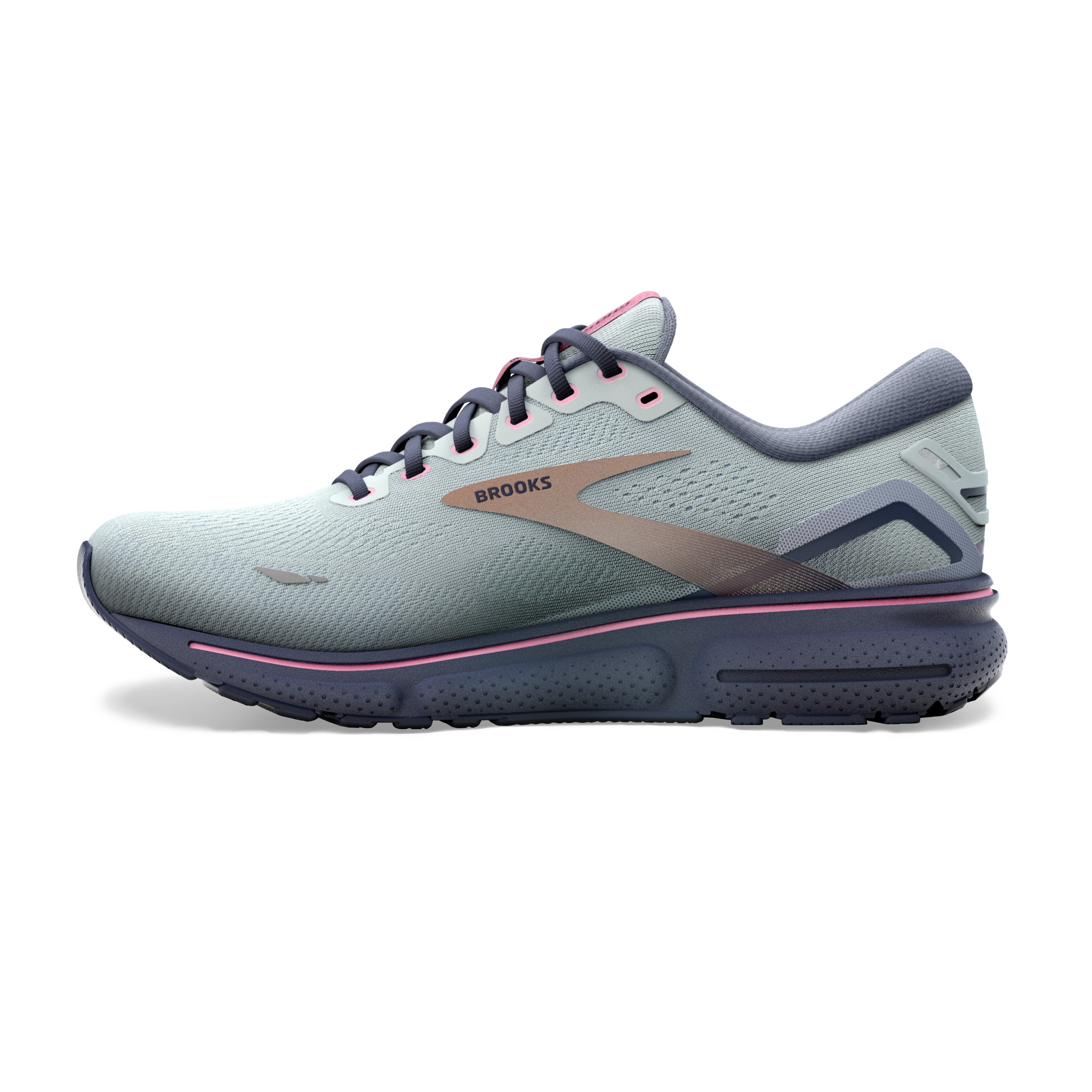 Women's Brooks Ghost 15 Color: Spa Blue/Neo Pink/ Copper
