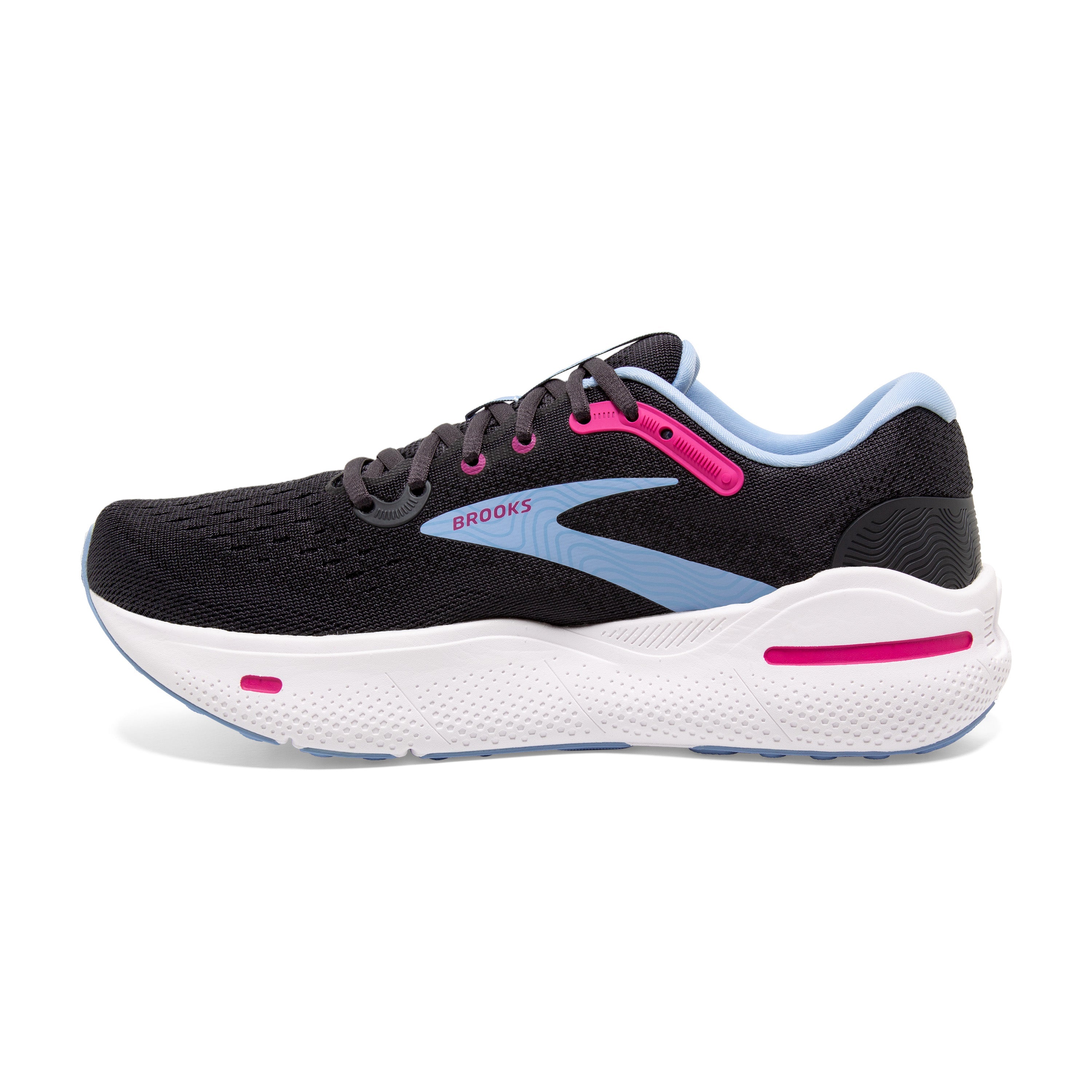 Women's Brooks Ghost Max Color: Ebony/Open Air/Lilac Rose