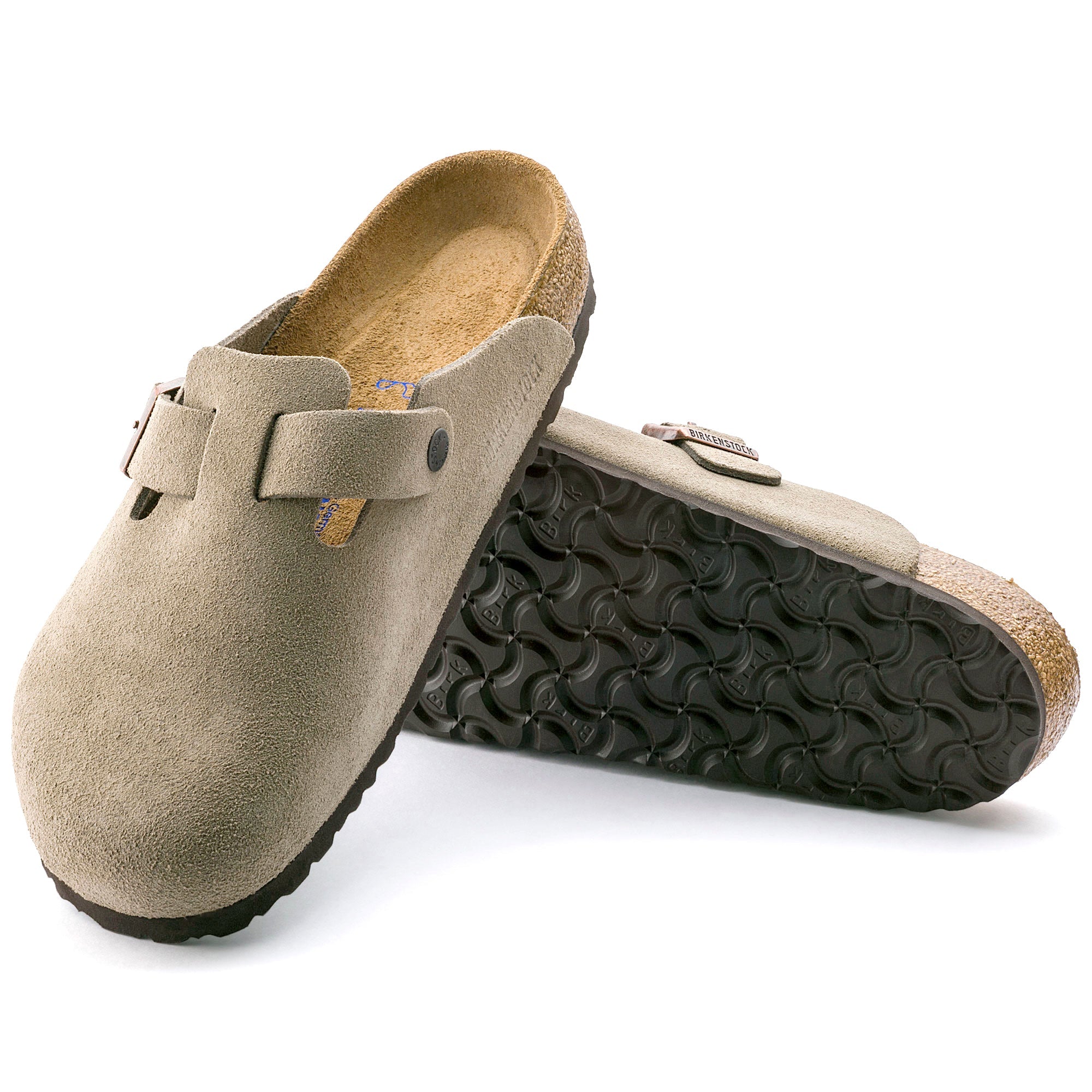 Birkenstock Boston Soft Footbed Suede Leather Color: Taupe (REGULAR/WIDE WIDTH) 1