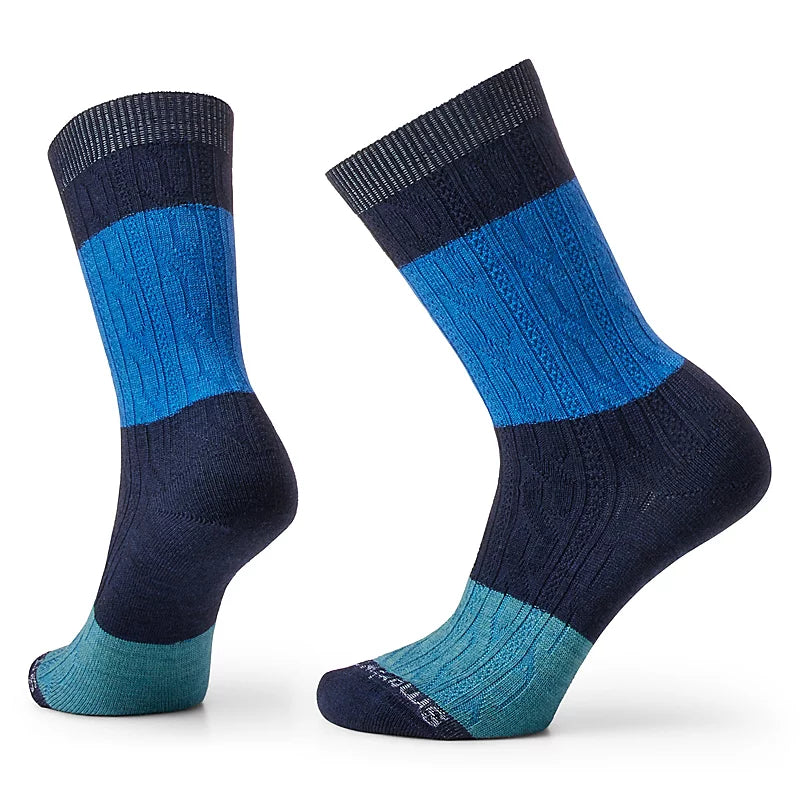 Smartwool Everyday Color Block Cable Zero Cushion Crew Socks Color: Deep Navy