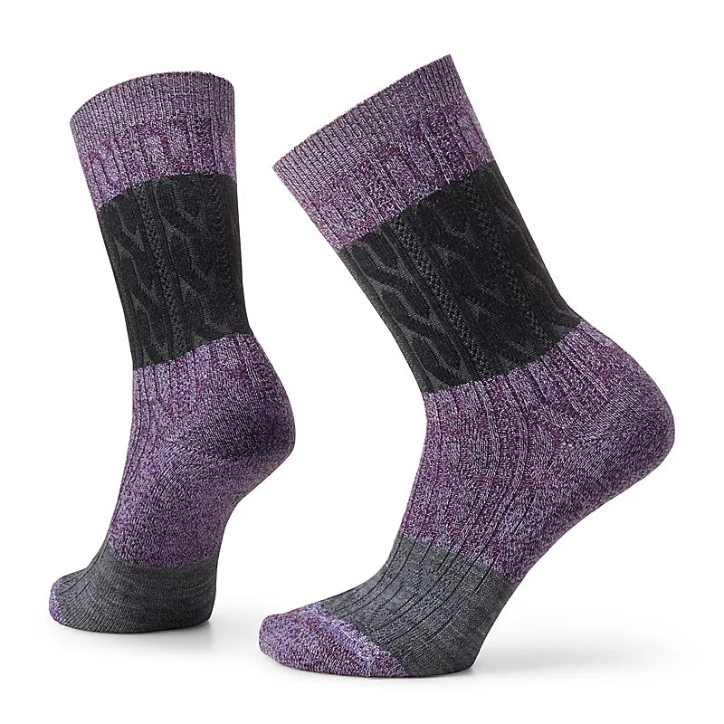 Smartwool Everyday Color Block Cable Zero Cushion Crew Socks Color: Ultra Violet-Purple Iris Marl