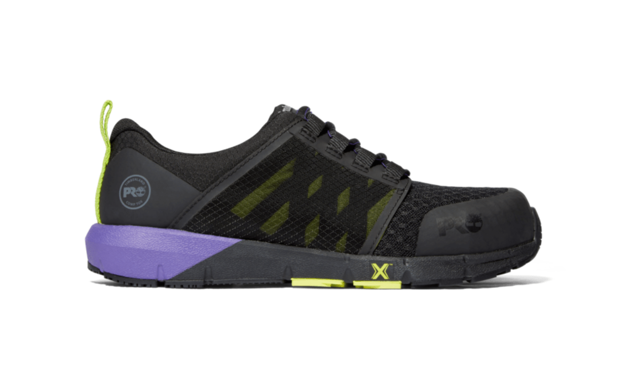 Women's Timberland Radius Composite Toe Work Sneaker Color: Black | Purple