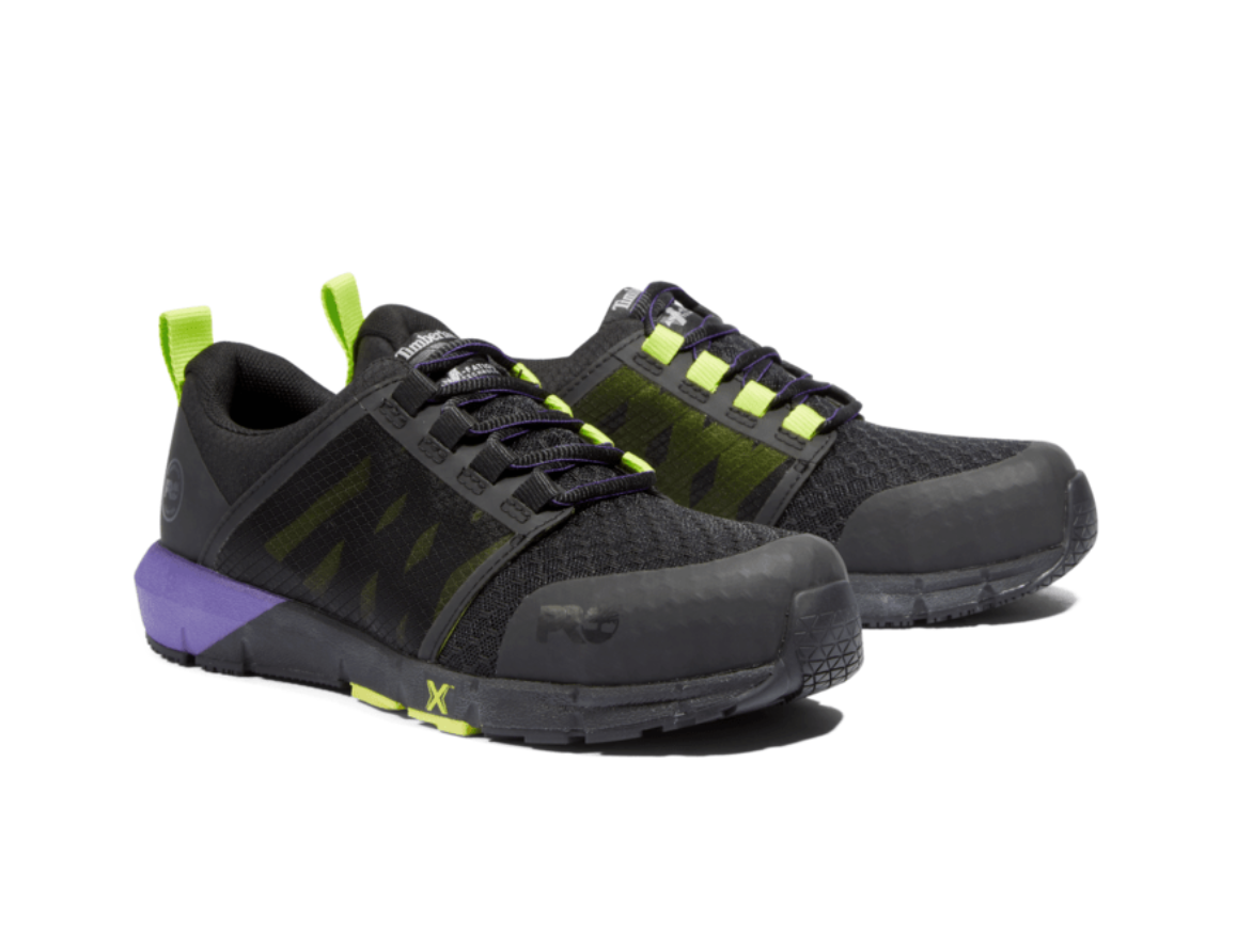 Women's Timberland Radius Composite Toe Work Sneaker Color: Black | Purple