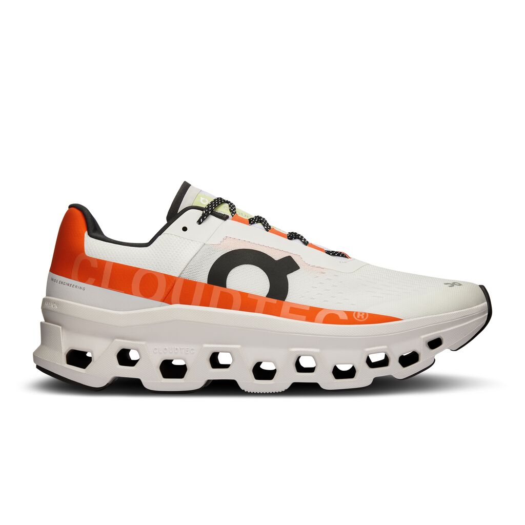 Men's On-Running Cloudmonster Color: Undyed-White | Flame
