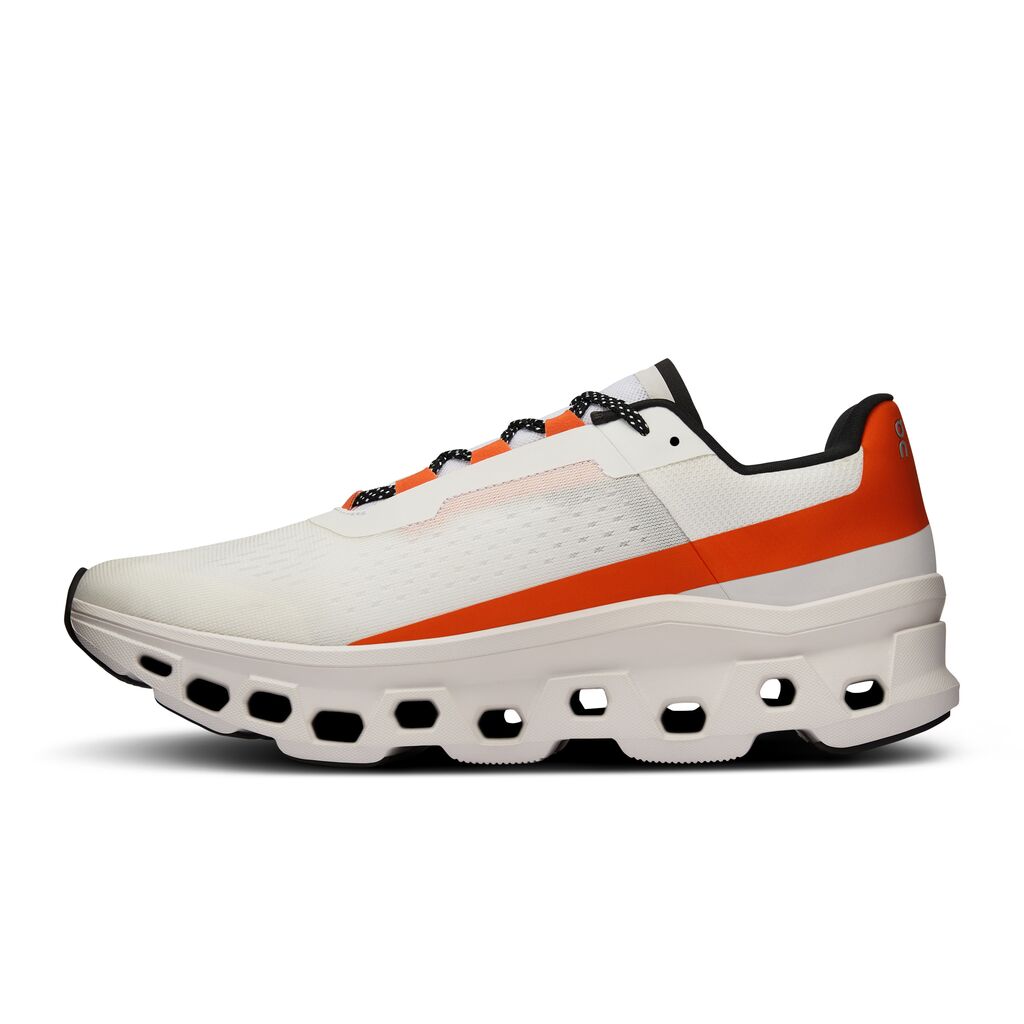 Men's On-Running Cloudmonster Color: Undyed-White | Flame