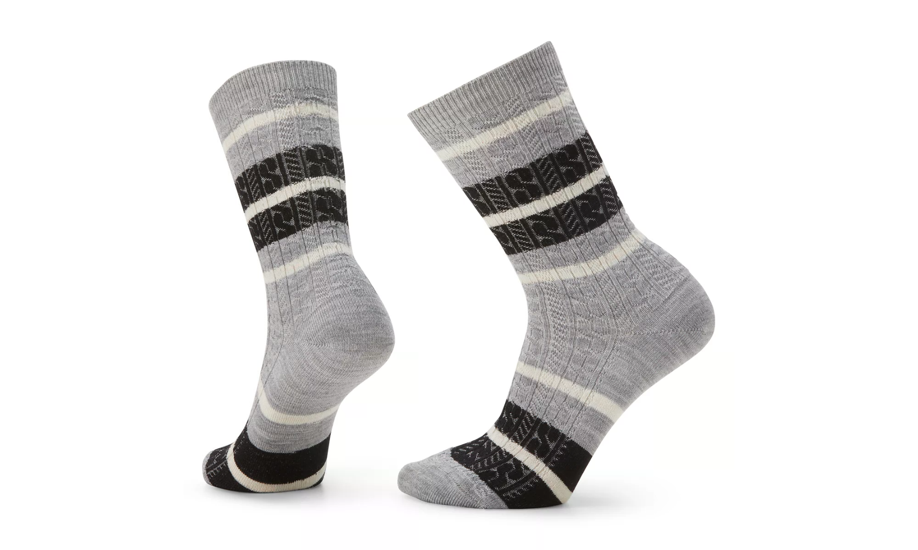 Women's Smartwool Everyday Striped Cable Zero Cushion Crew Socks Color: Light Gray