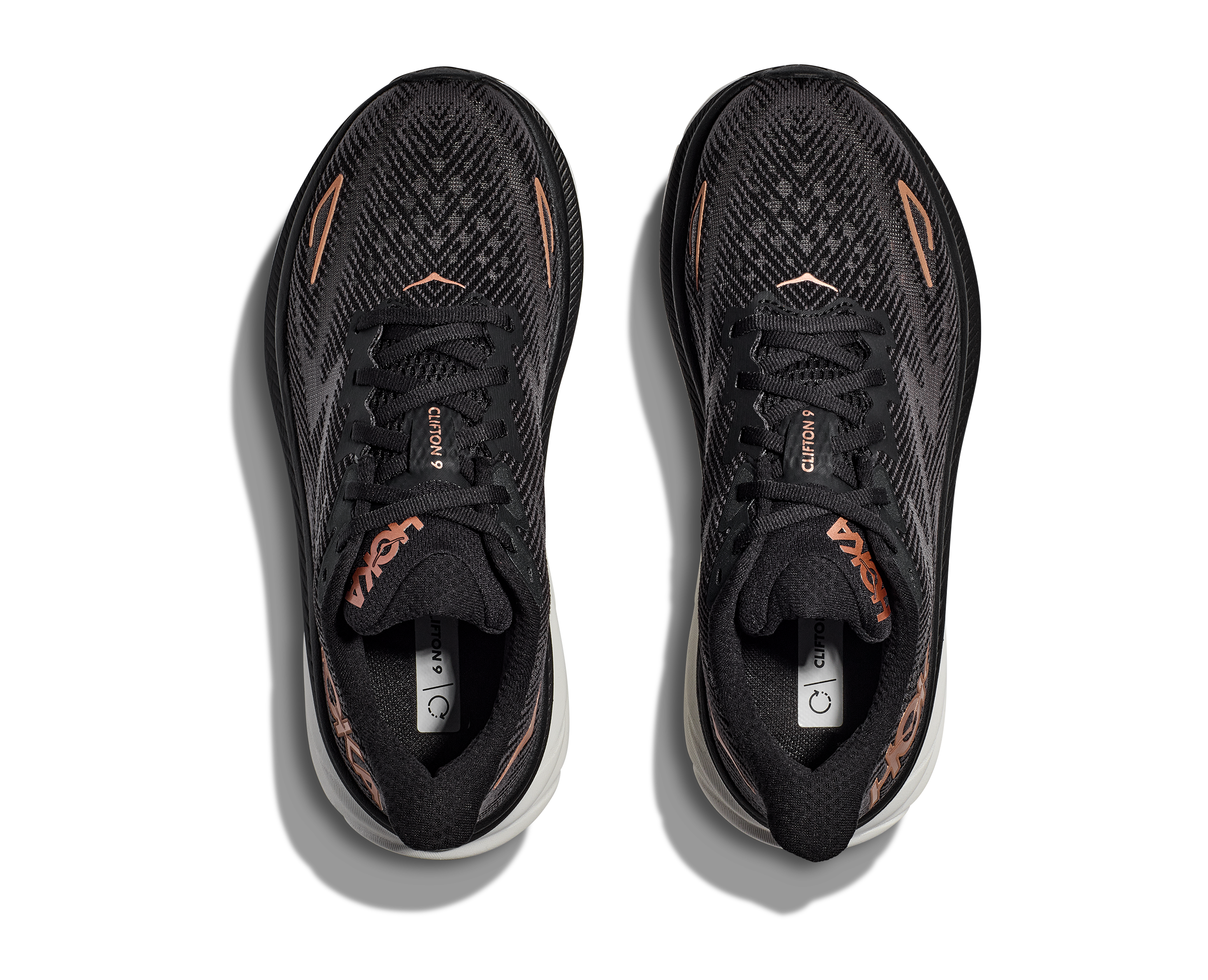 Women's Hoka One One Clifton 9 Color: Black/ Copper (WIDE WIDTH)