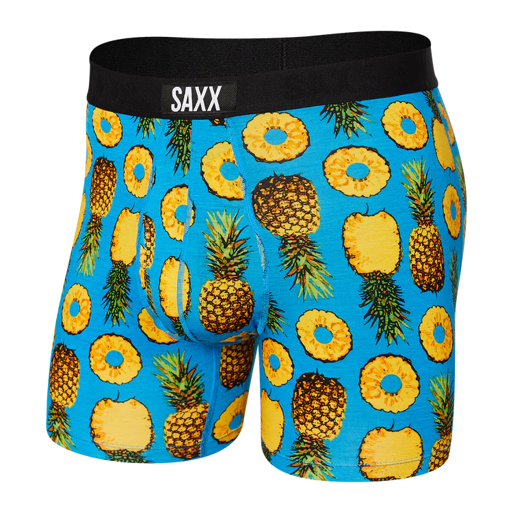 Men's Saxx Ultra Super Soft Boxer Brief Color: Polka Pineapple Blue