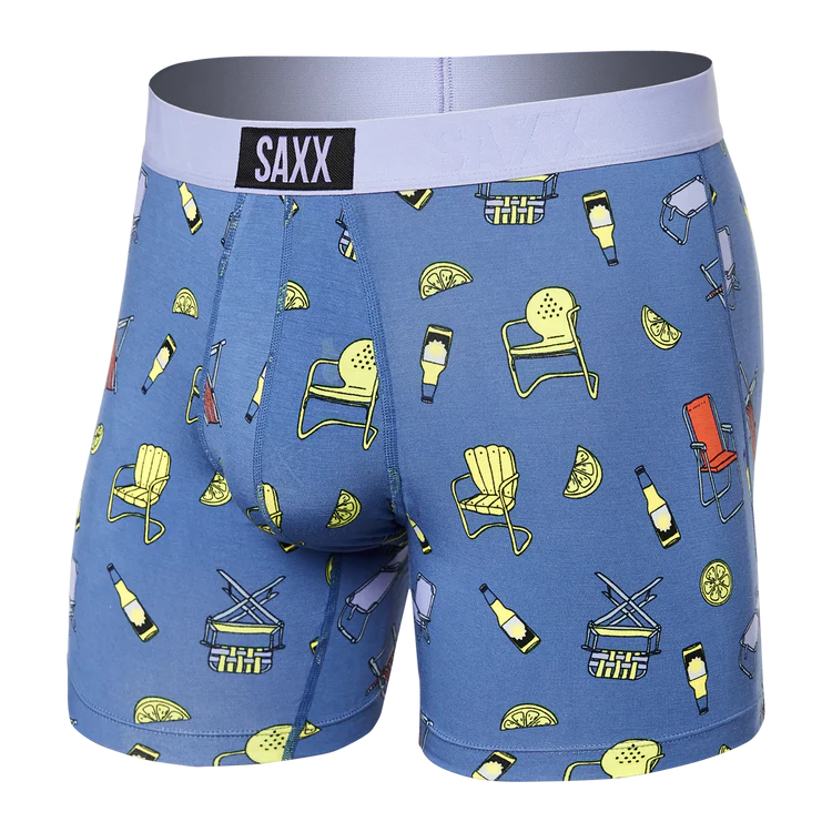 Men's Saxx Vibe Super Soft Boxer Brief Color: Lawnchairs & Limes Blue