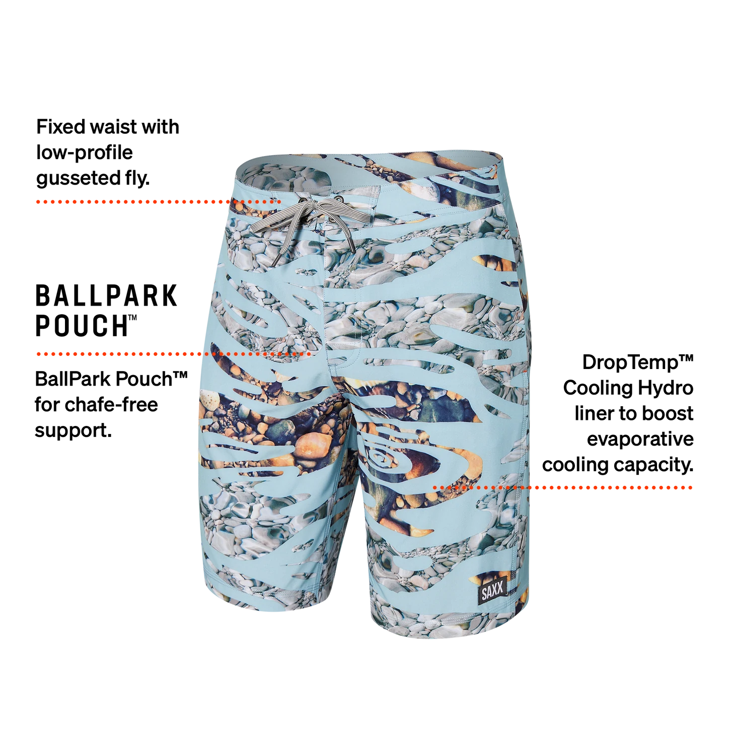 Men's SAXX Betawave Swim Shorts 19" Pattern: Ripple Camo-Fog Blue