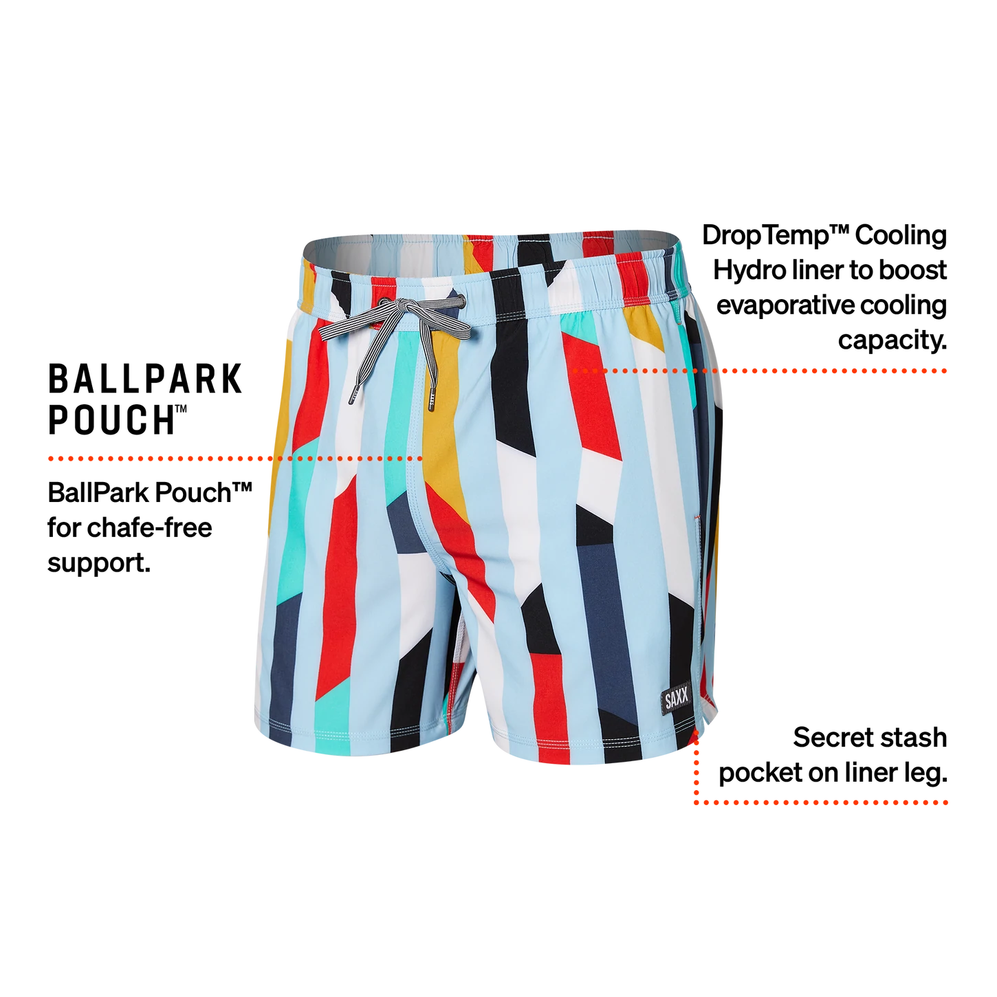 Men's SAXX Oh Buoy Swim Shorts 5" Pattern: Cutwork Stripe Airy Blue